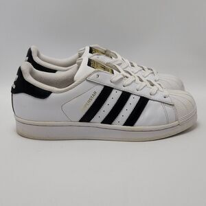 Big Kids Adidas Superstar C77153 White Black Striped Lace Up Sneaker Shoes Sz 7
